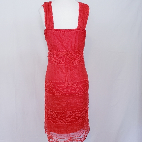 Casting Orange Sheer Lace Sleeveless Dress - Picture 4 of 8